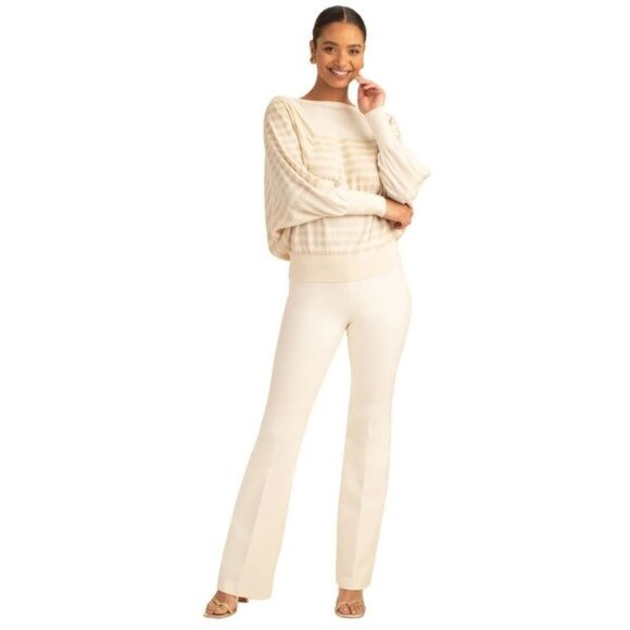 TRINA TURK Wool Carraway Balloon Sleeve Sweater in Ecru / Gold-  NWT - Picture 4 of 5